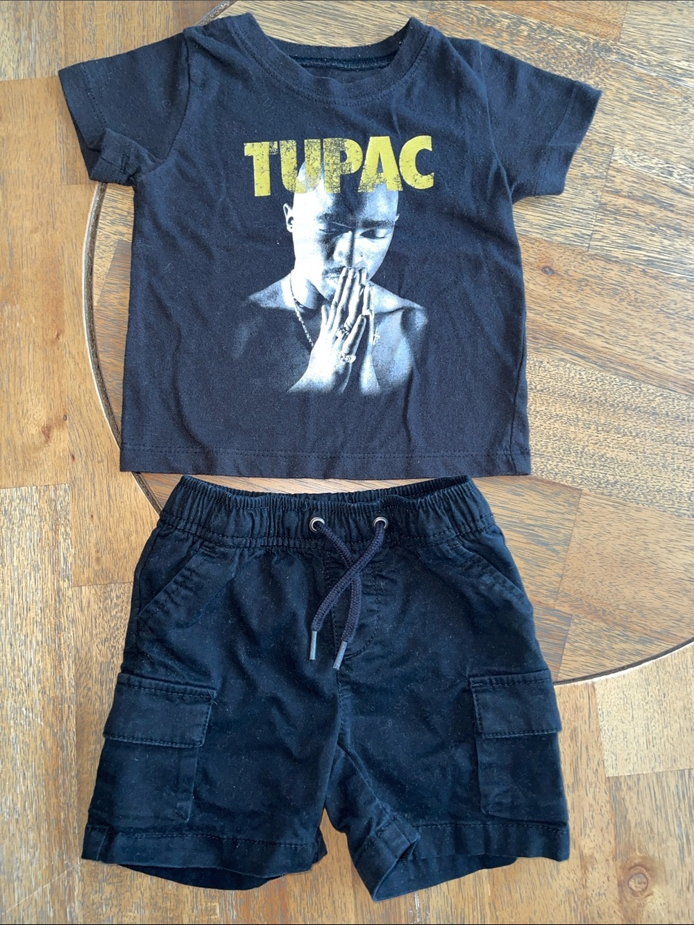 Tupac Graphic Tee and Baby Gap Black Cargo Shorts